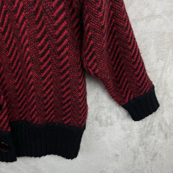 Vtg 80's Saito Small Chevron Large Button Wool Sweater Boom Boom Shoulder Pads - Picture 5 of 16